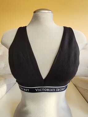 Victoria's Secret Wireless Bralette Black Logo Band Cotton Modal Bra XL